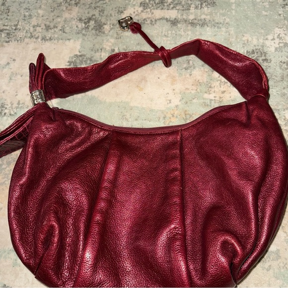 Brighton Handbags - Brighton Red Leather Hobo Bag with Ruched Detailing